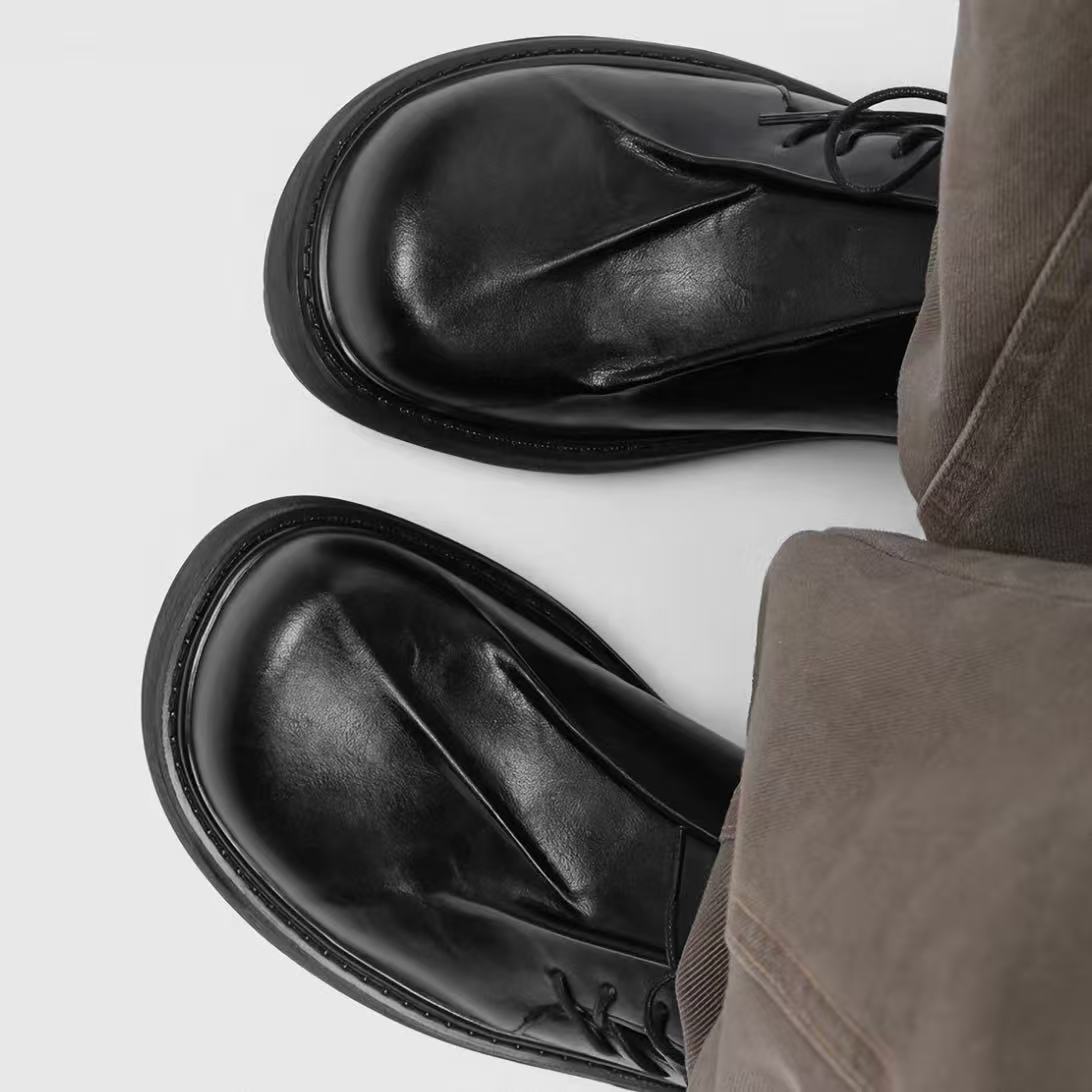 Pleated Square‑Toe Leather Dress Shoe
