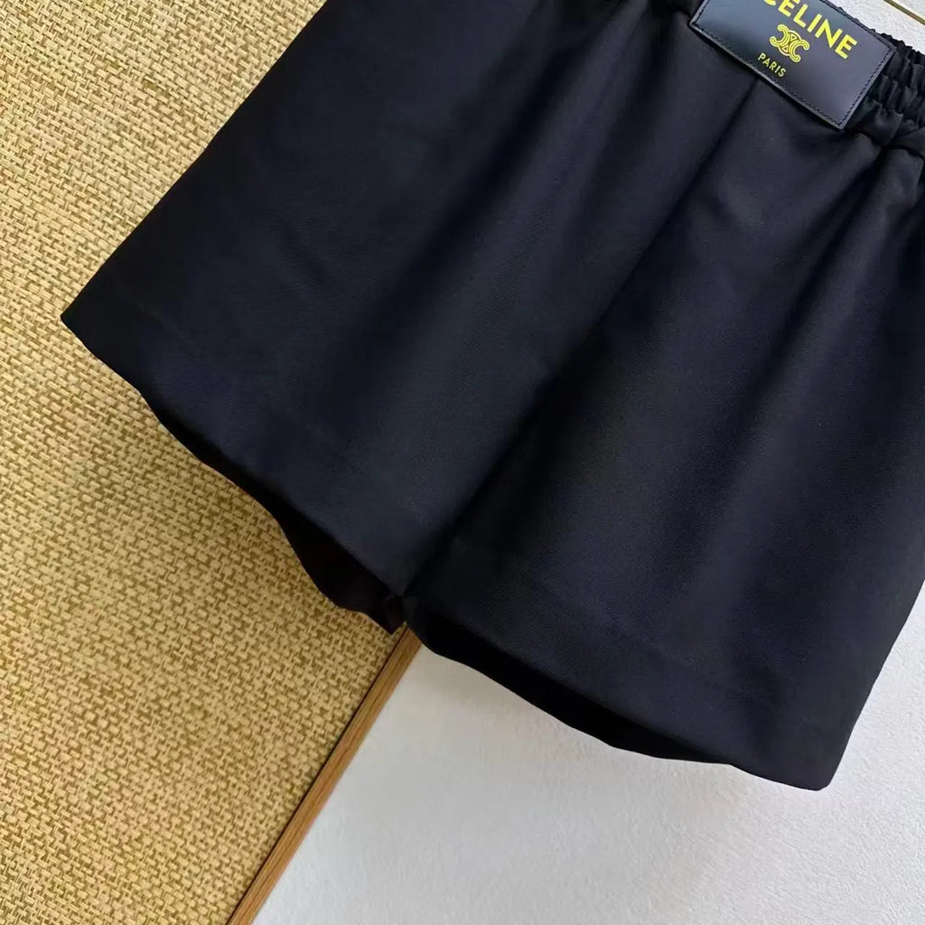 Leather Patch Elastic Waist Shorts