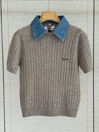 Cable Knit Denim Collar Top