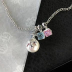 Cross Pearl & Colored Diamond Necklace
