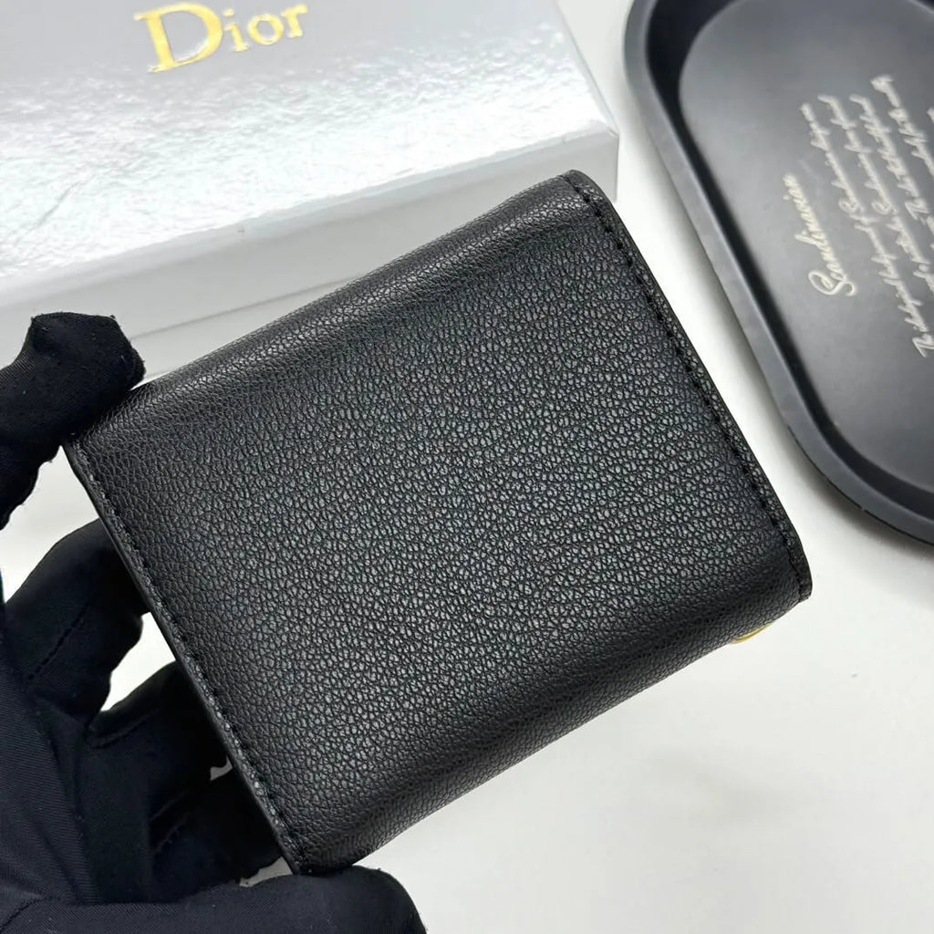 Black Grained Calfskin  Short Card Holder Wallet