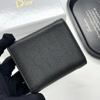 Black Grained Calfskin  Short Card Holder Wallet