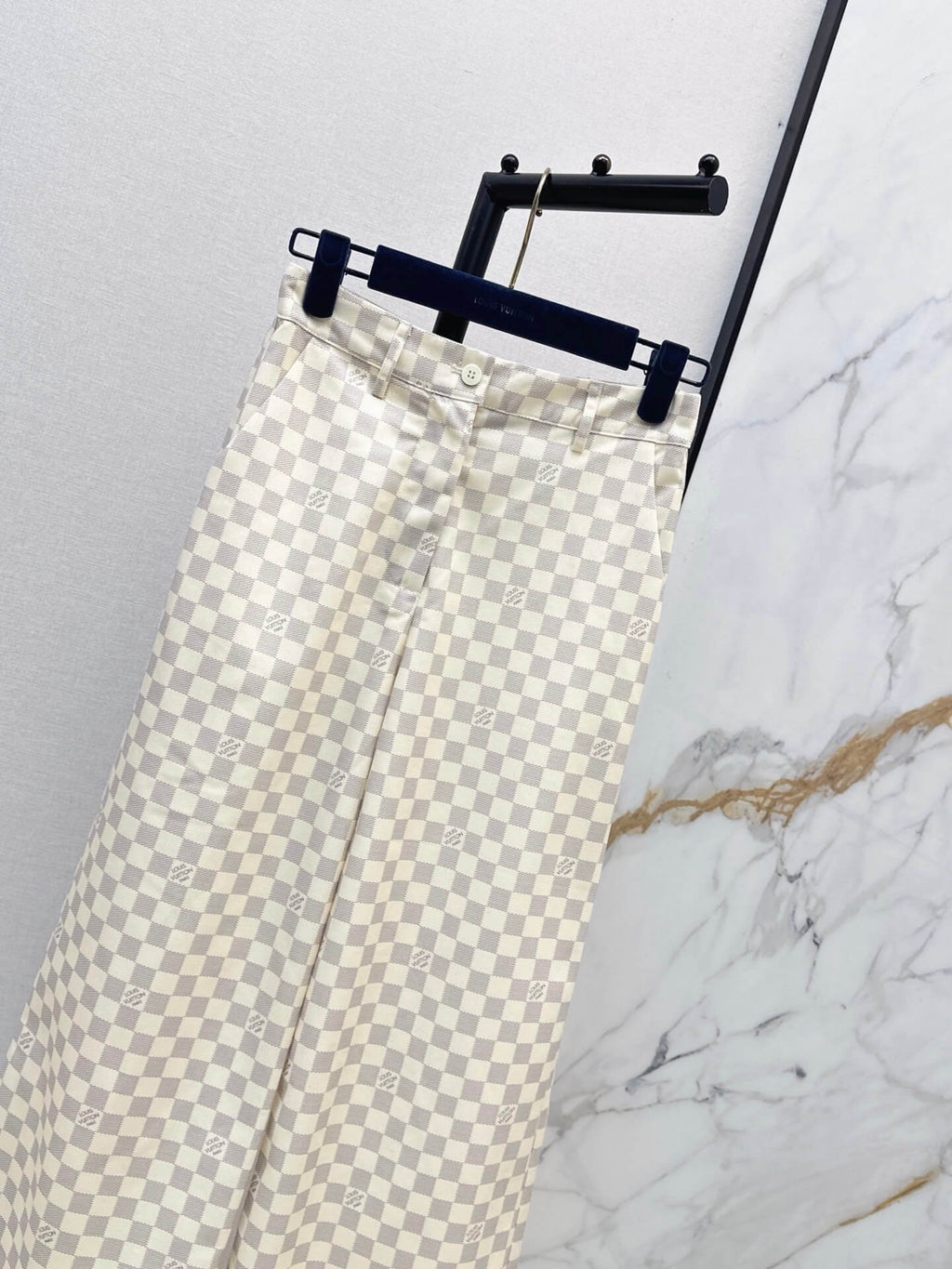 Checkered Hooded Jacket Wide Leg Pants Set