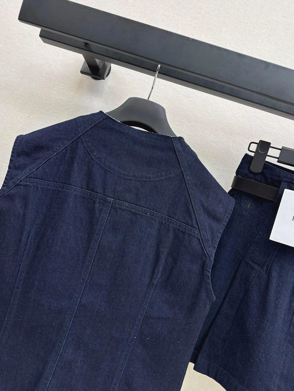 Dark Denim Vest Belted Skirt Set