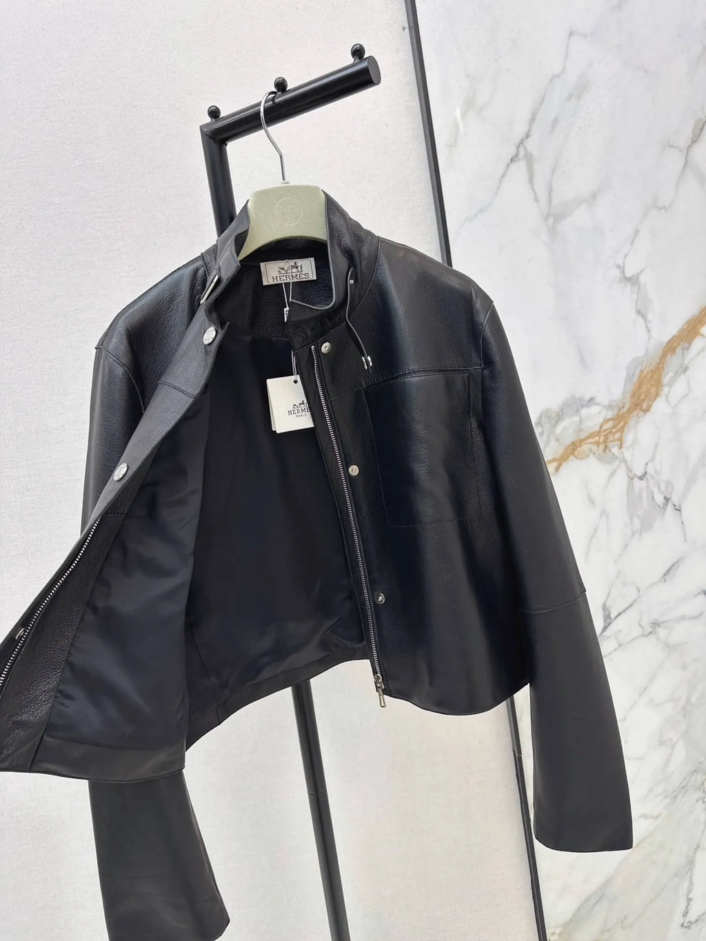 Loose Fit Button Leather Coat