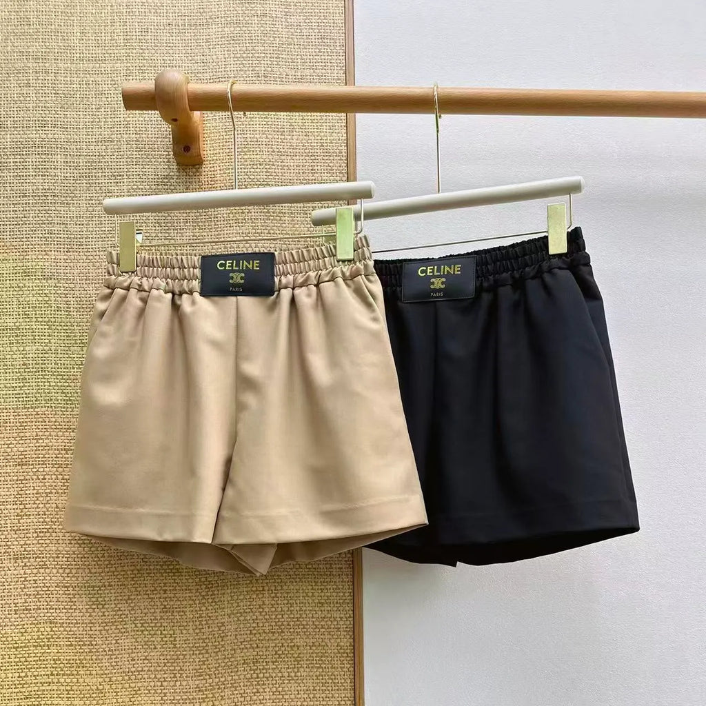 Leather Patch Elastic Waist Shorts