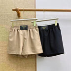 Leather Patch Elastic Waist Shorts