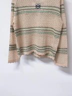 Scallop Neck Striped Hollow Knit Top