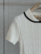 Contrast Collar Cable Knit Top