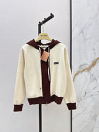 Color Block Zip‑Up Hooded Knit Jacket