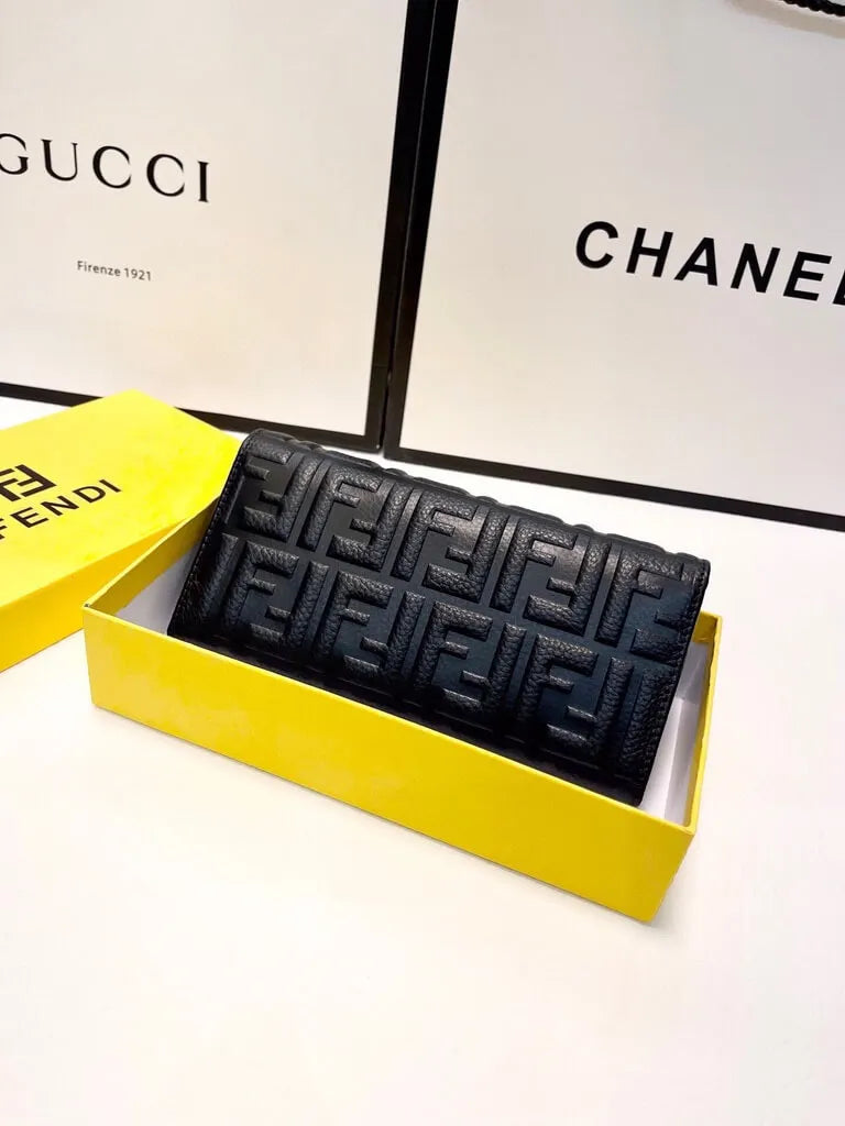Embossed Metal Buckle Long Flap Wallet