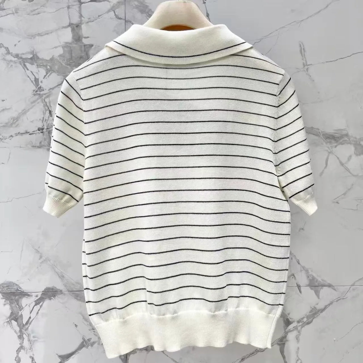 Color-Block Stripe Polo Knit Top