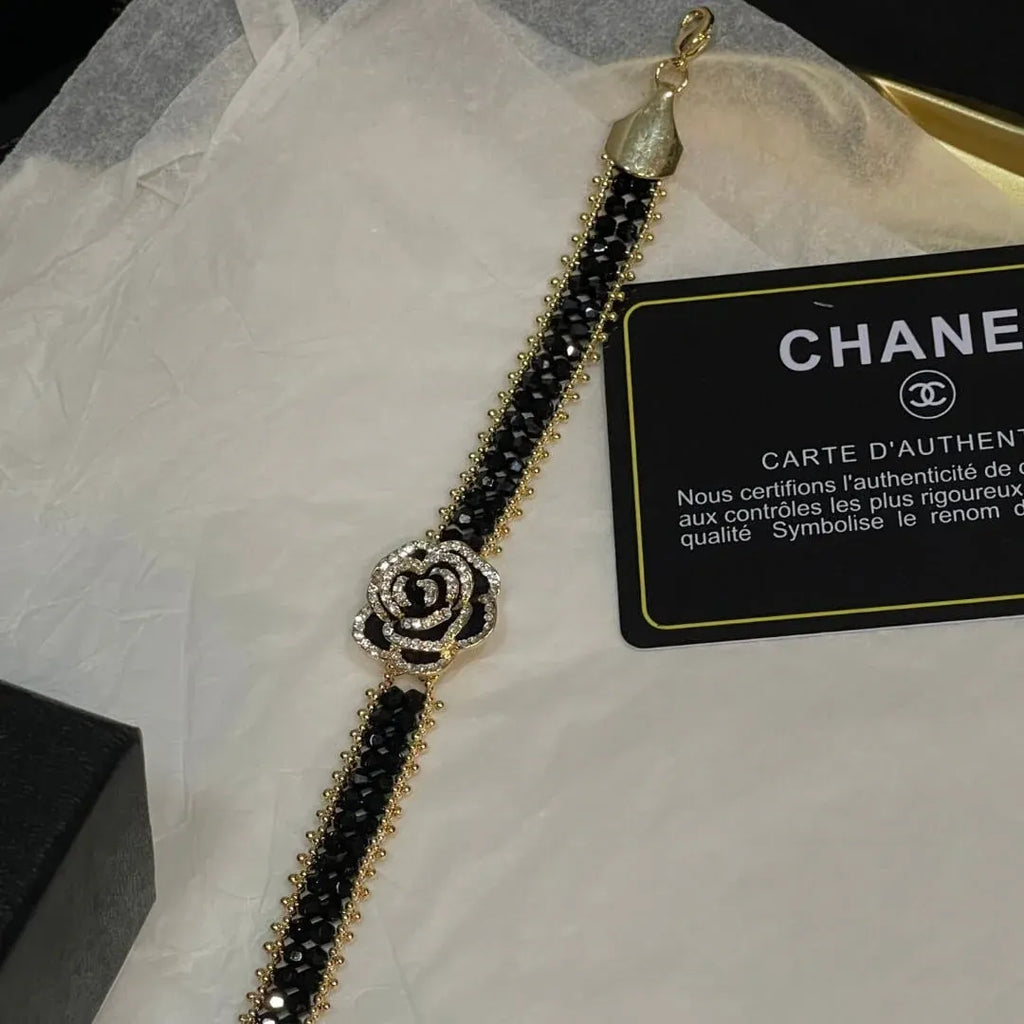 Classic Camellia Black & Gold Bracelet
