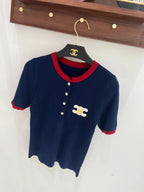 Chest Logo Half Button Knit Tee