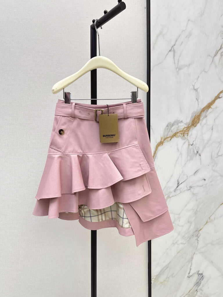 Pink Cropped Trench Asymmetrical Skirt Set