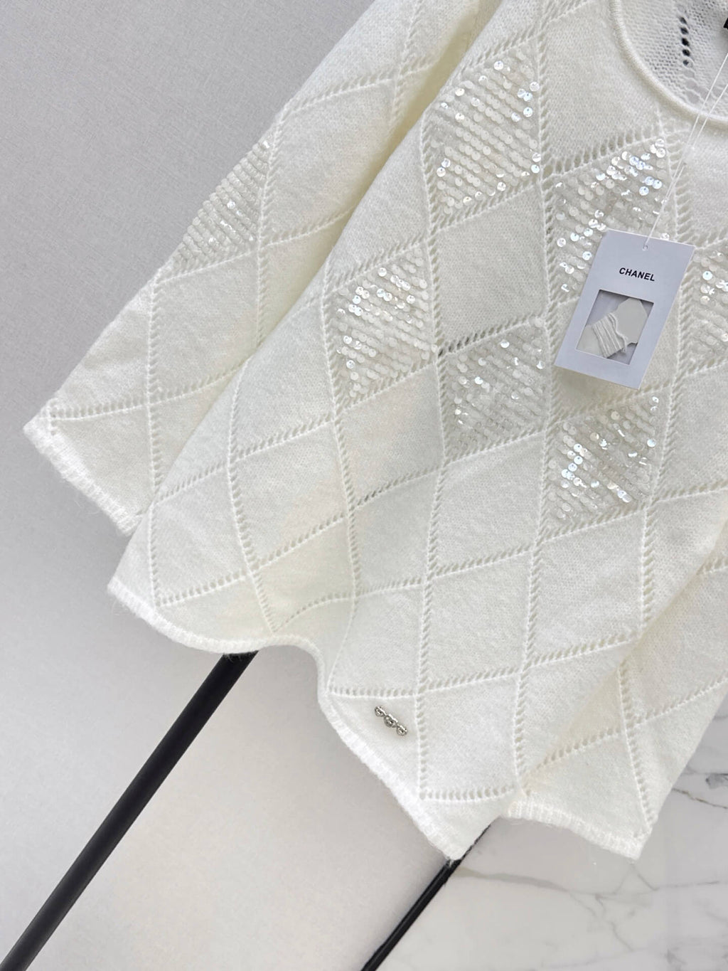 Openwork Diamond Sequin Knit Top