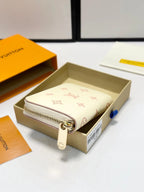 Cream Embossed Zip-Around Long Wallet