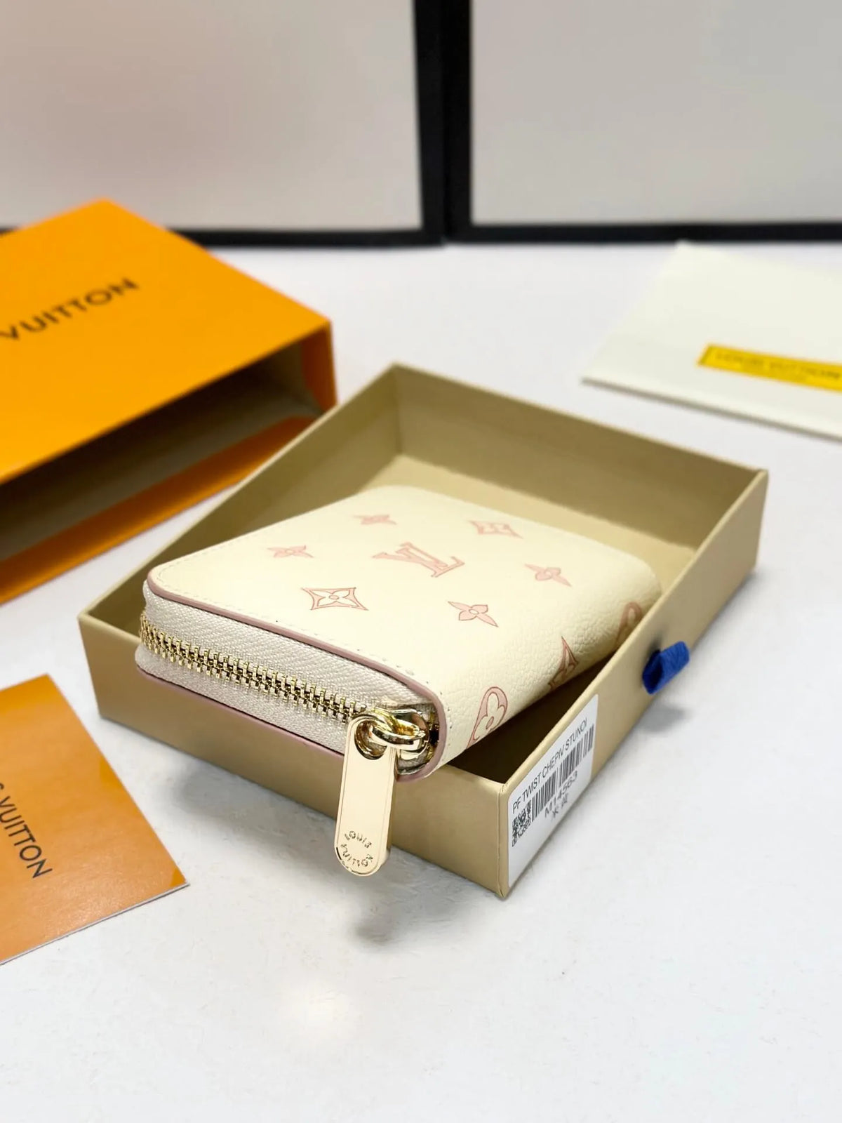 Cream Embossed Zip-Around Long Wallet