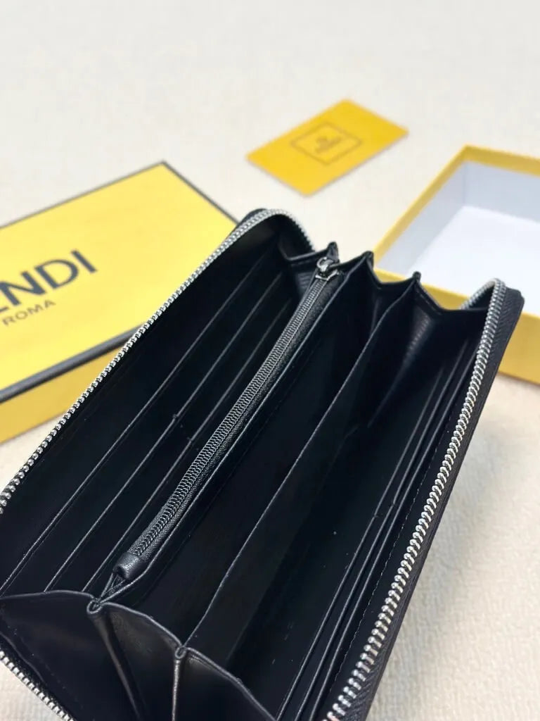 Black-Yellow Patterned Long Zip Wallet