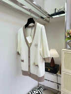 Dual Pocket Contrast Knit Cardigan