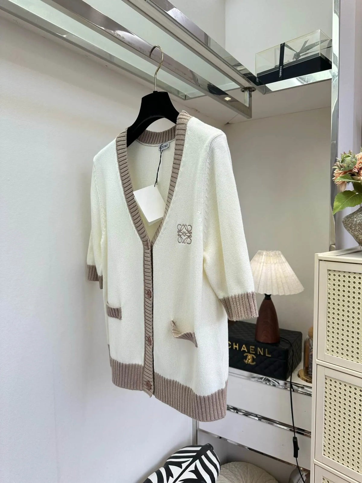 Dual Pocket Contrast Knit Cardigan