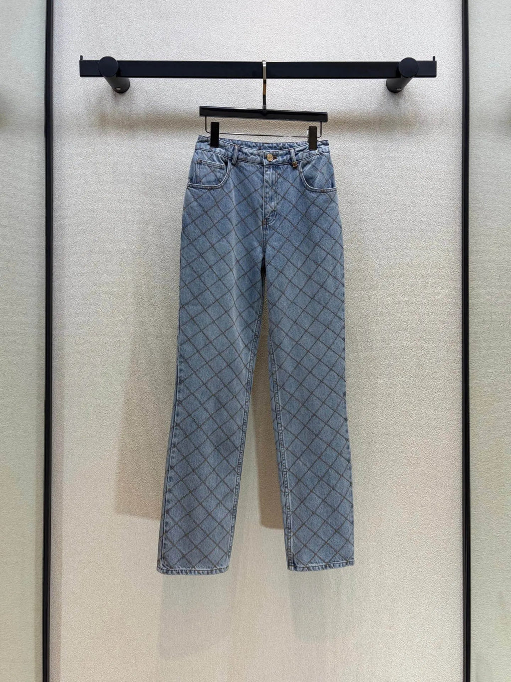 Rhombus Pattern Denim Pants