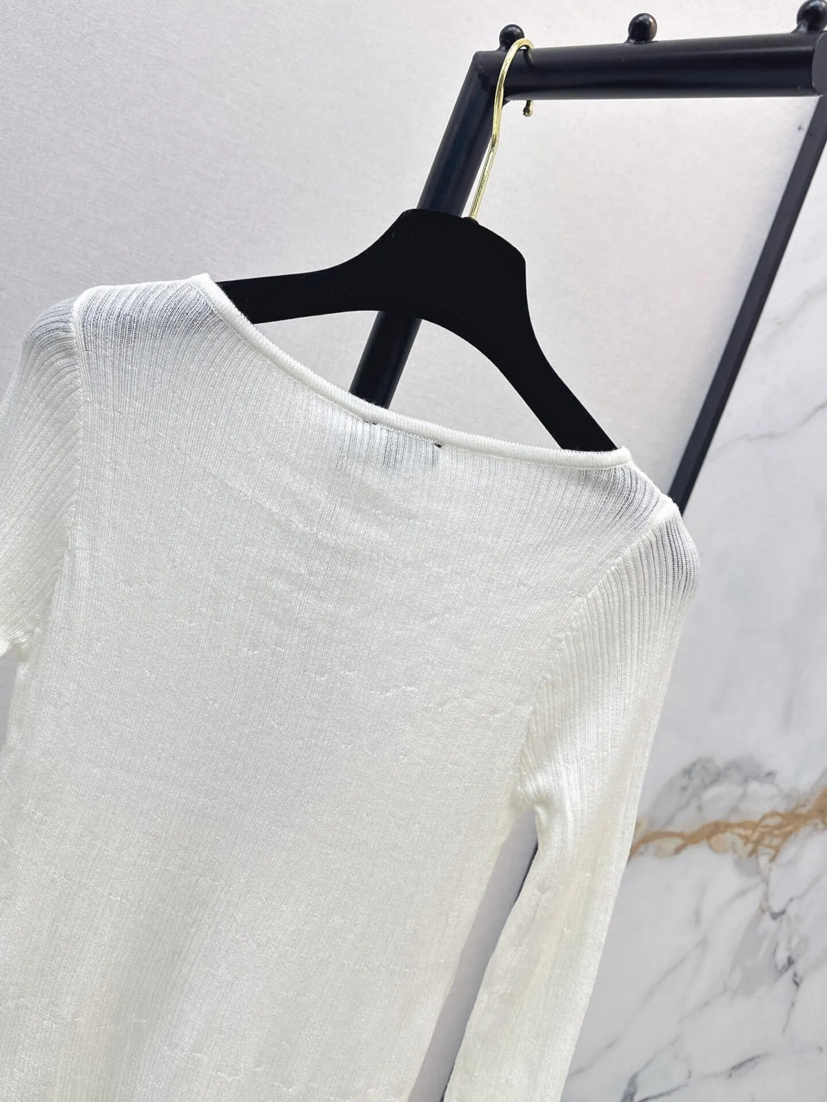 Round Neck Lace Hem Knit Top