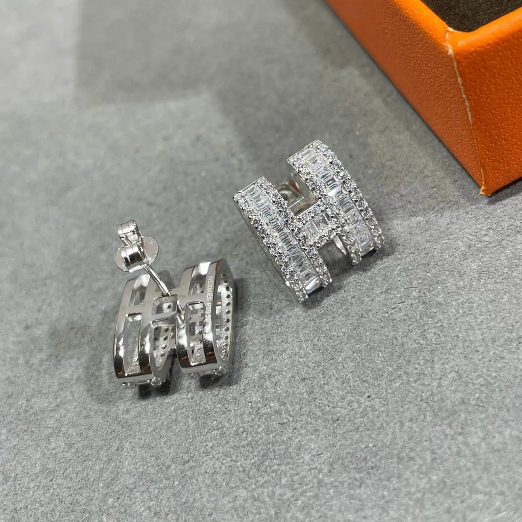 Classic Letter Full-Diamond Stud Earrings