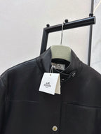 Loose Fit Button Leather Coat