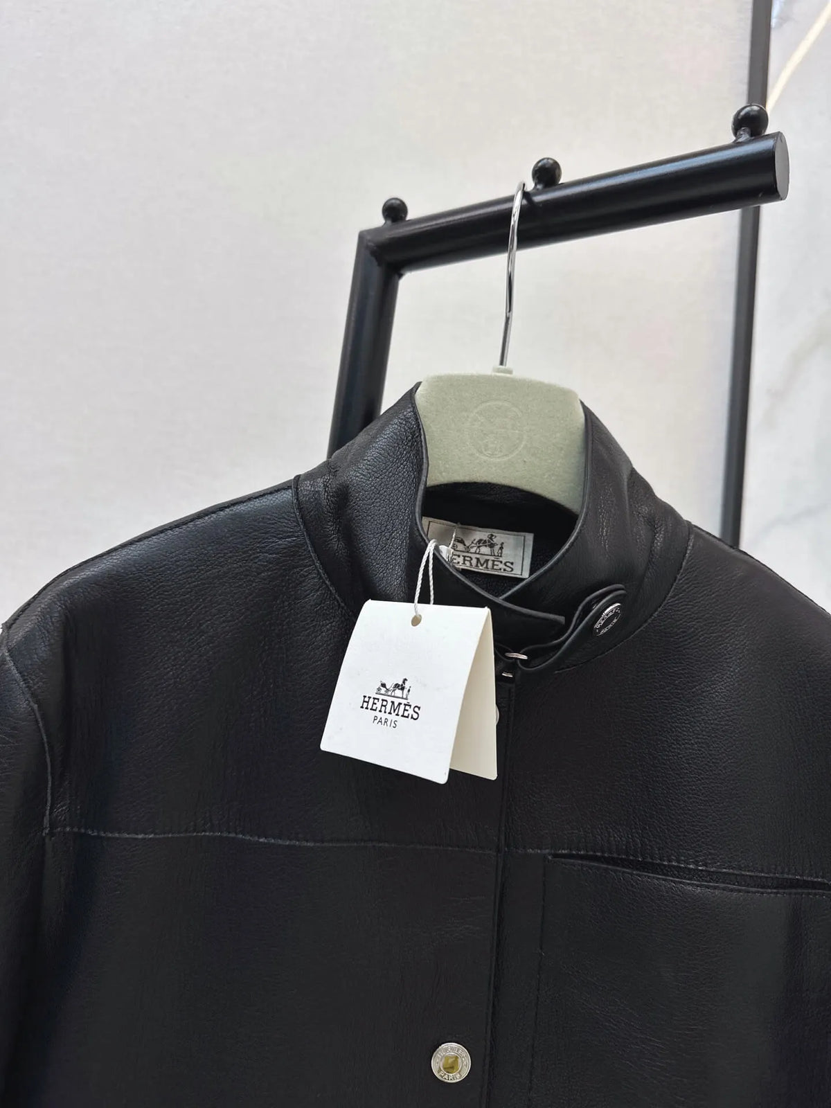 Loose Fit Button Leather Coat