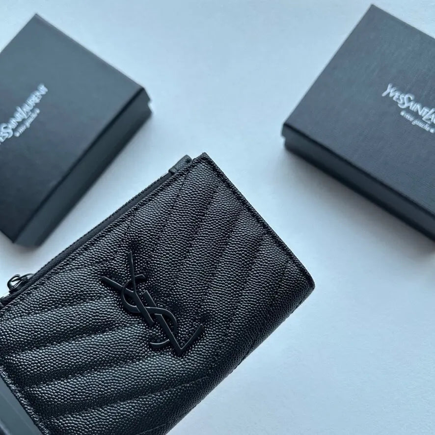 Black Textured  Short Wallet