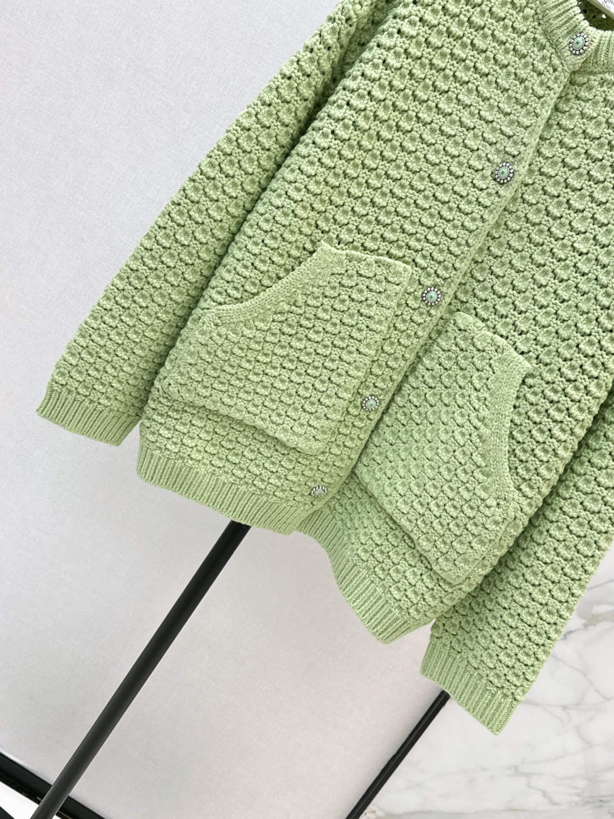 Light Green Hollow Knit Cardigan