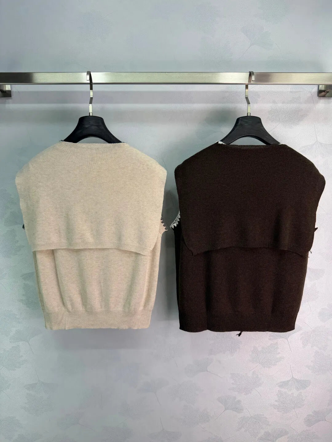 Tie Shawl Scallop Edge Knit Vest