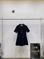 Gold Button Doll Collar Mini Dress