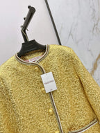 Yellow Textured Round Neck Jacket