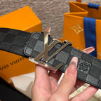 Plaid Grain Calfskin Leather Belt