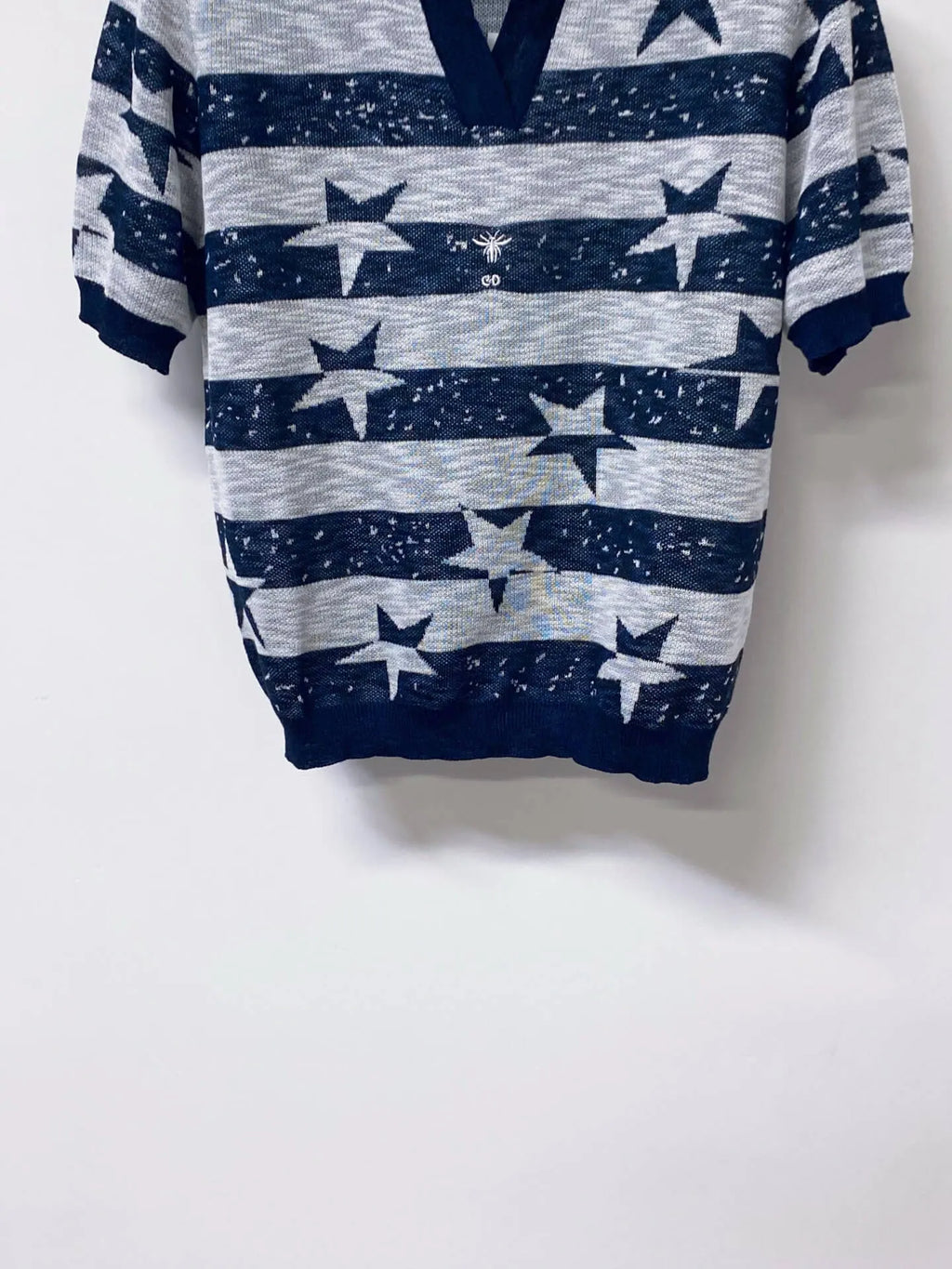 Star Jacquard Striped Knit Polo Top
