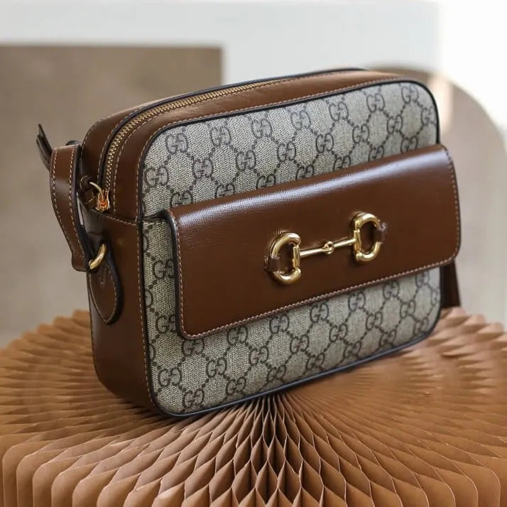 Horsebit Patchwork Full Print Shoulder Bag