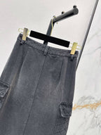 Cargo Denim Midi Skirt