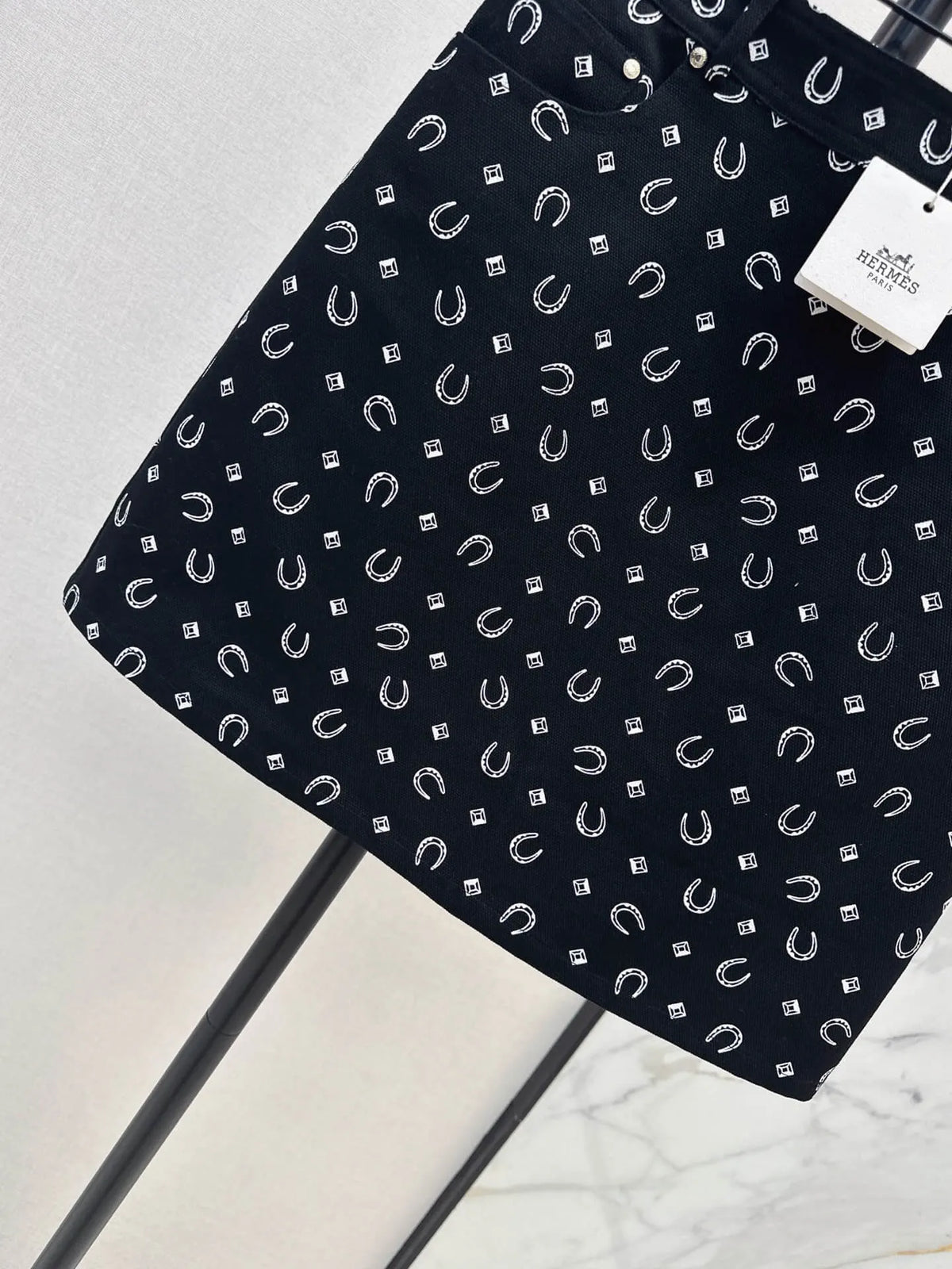 Horseshoe Print Denim Mini Skirt