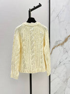 Pale Yellow Twist Knit Sweater Coat