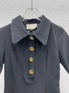 Gold Button Doll Collar Mini Dress
