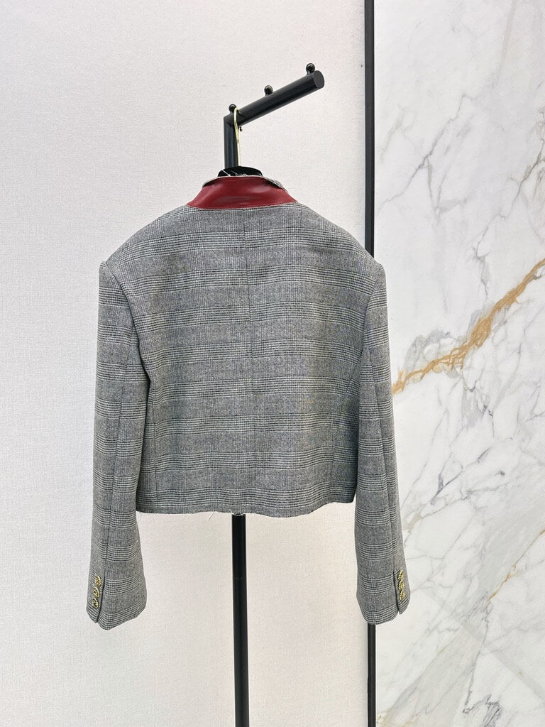 Plaid Cropped Blazer Skirt Set