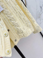 Pale Yellow Twist Knit Sweater Coat