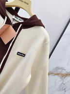 Color Block Zip‑Up Hooded Knit Jacket