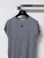 Rib Knit Cap Sleeve Crew Neck Top