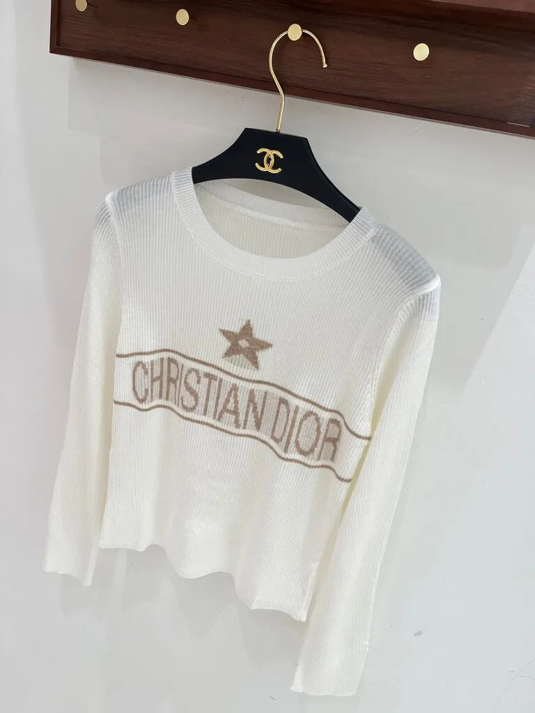 Contrast Logo Thin Ribbed Long Sleeve