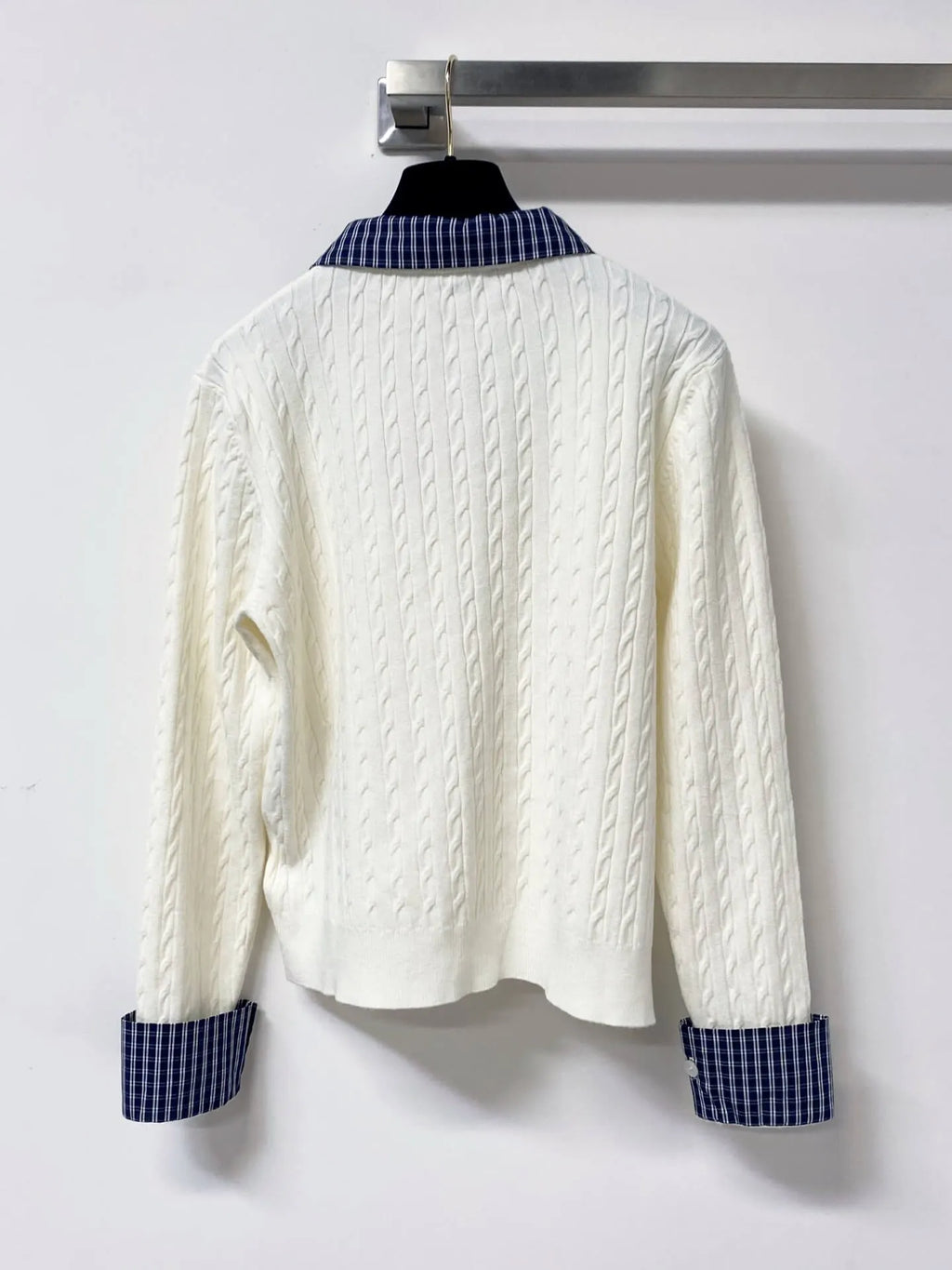 Scallop Neck Hollow Panel Rib Knit Top