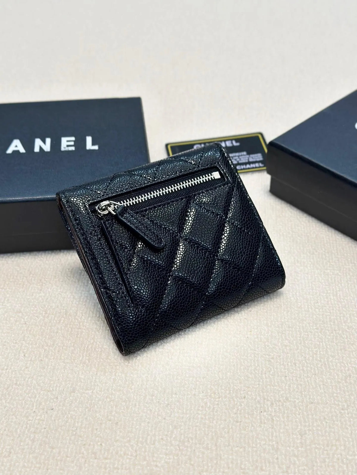 Black Quilted Mini Fold Wallet