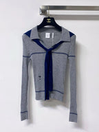 Nautical Tie Shawl Rib Knit Long Sleeve Top